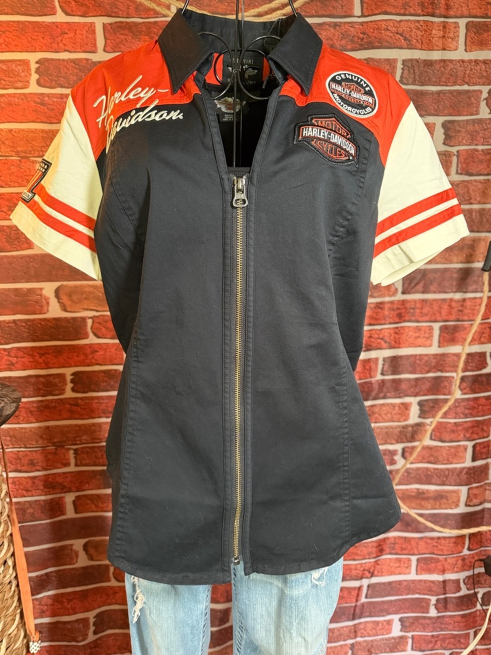 👚 Harley-Davidson Utility Shirt Jacket Black Red Cream — Large — NWT